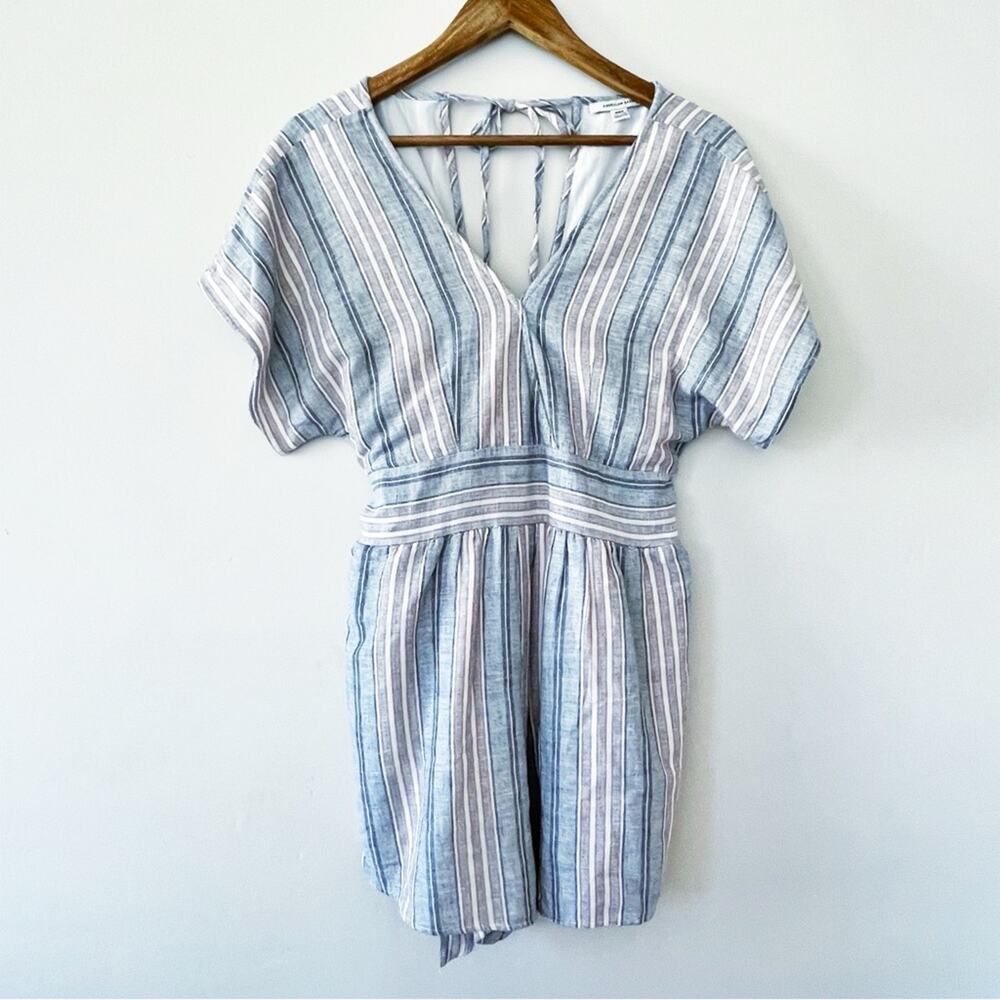American Eagle Striped V-Neck Linen Blend Romper size Medium EUC